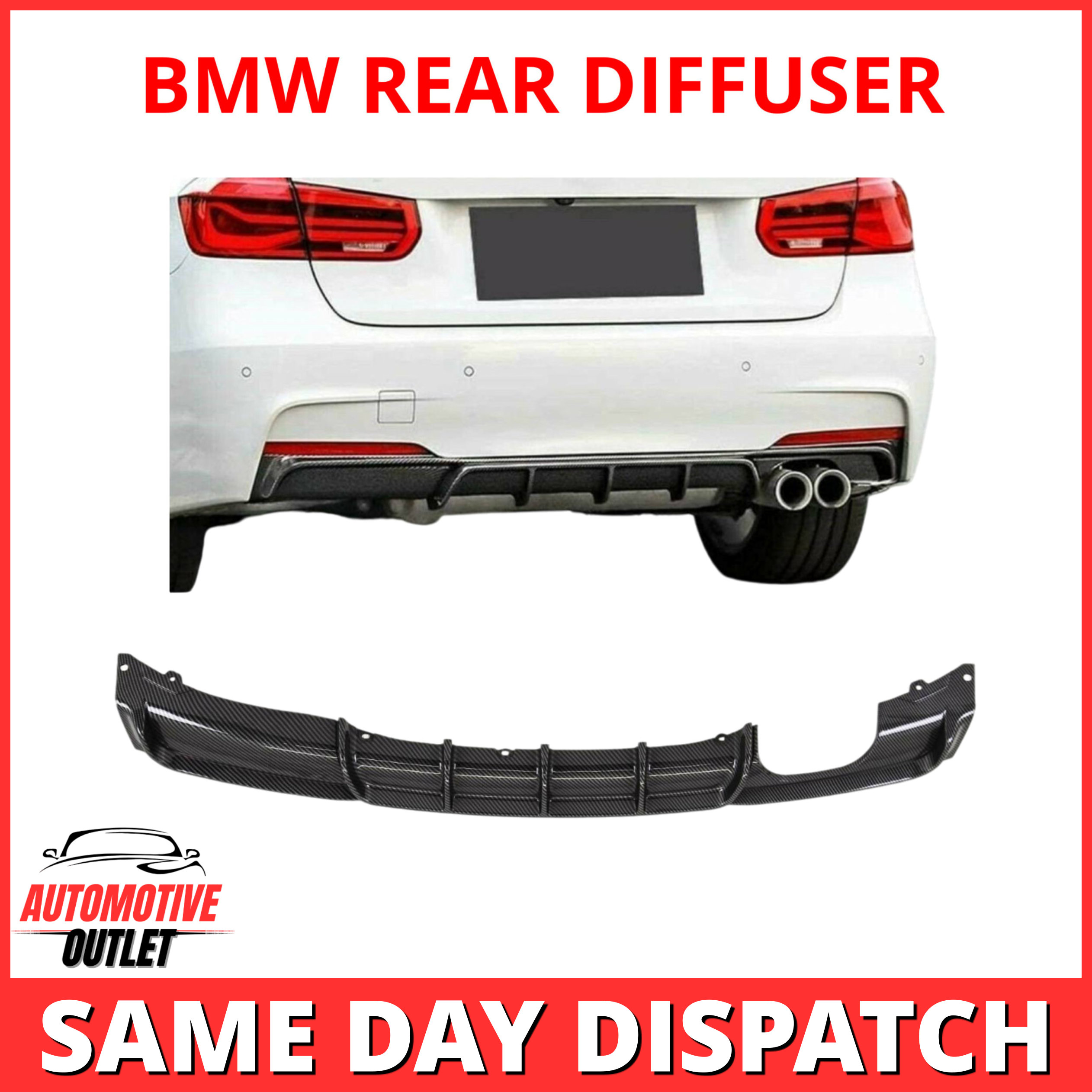 REAR DIFFUSER SPOILER LIP M SPORT DUAL EXIT CARBON FOR BMW 3 SERIES F30 F31