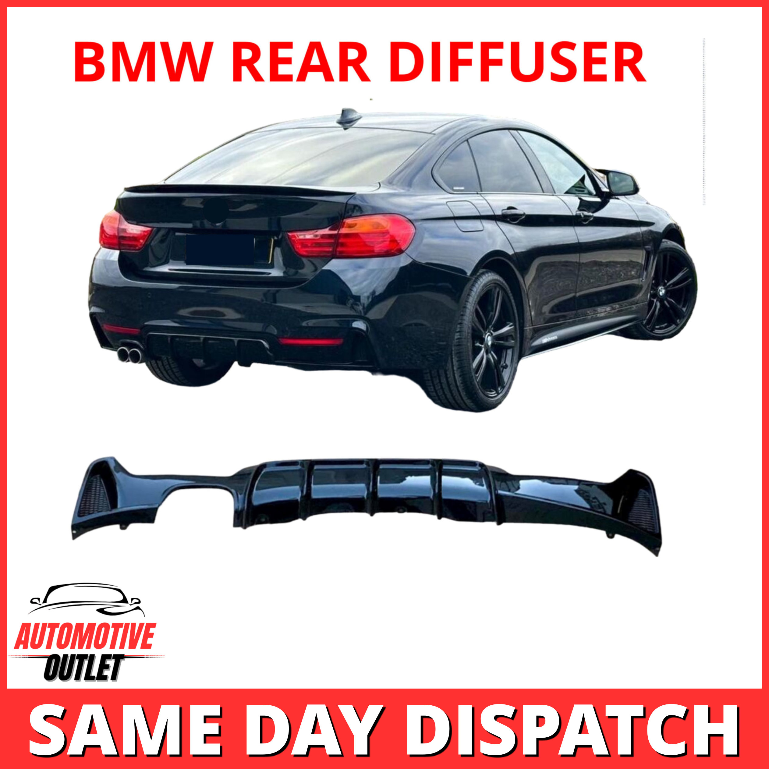 REAR DIFFUSER STYLE M SPORT DUAL GLOSS BLACK FOR BMW 4 SERIES F32 F33 F36 14-20+