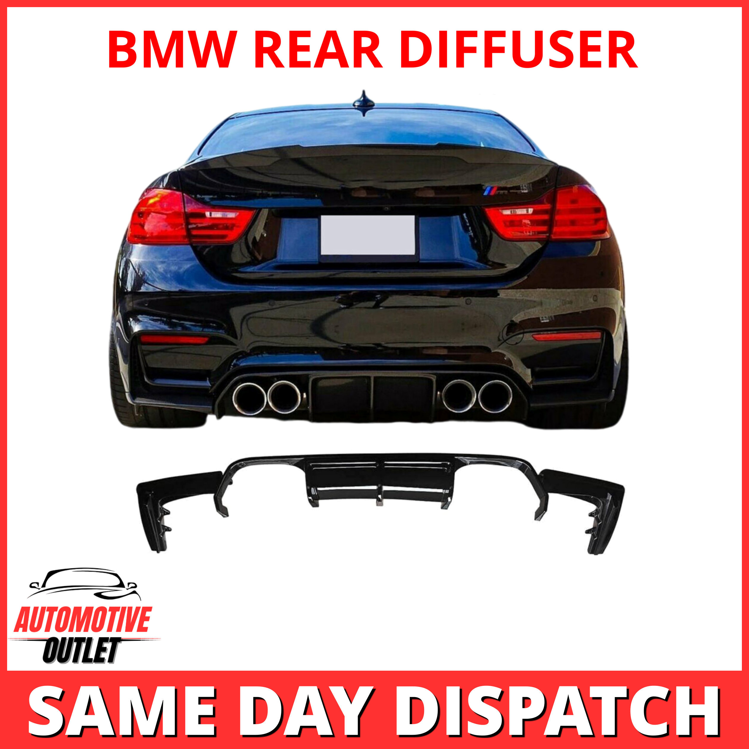 REAR DIFFUSER VALANCE V STYLE GLOSS BLACK LIP SKIRT FOR BMW M3 M4 F80 F82 14-20