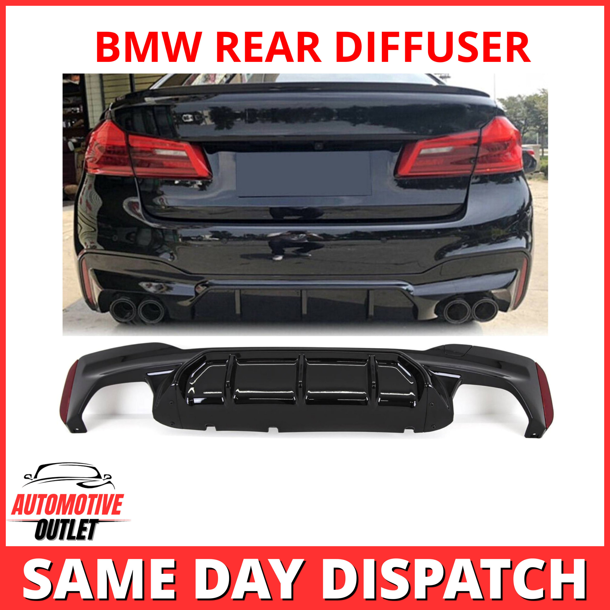 REAR BUMPER DIFFUSER GLOSS BLACK FOR BMW 5 SERIES G30 G31 M5 SPORT STYLE 2017+