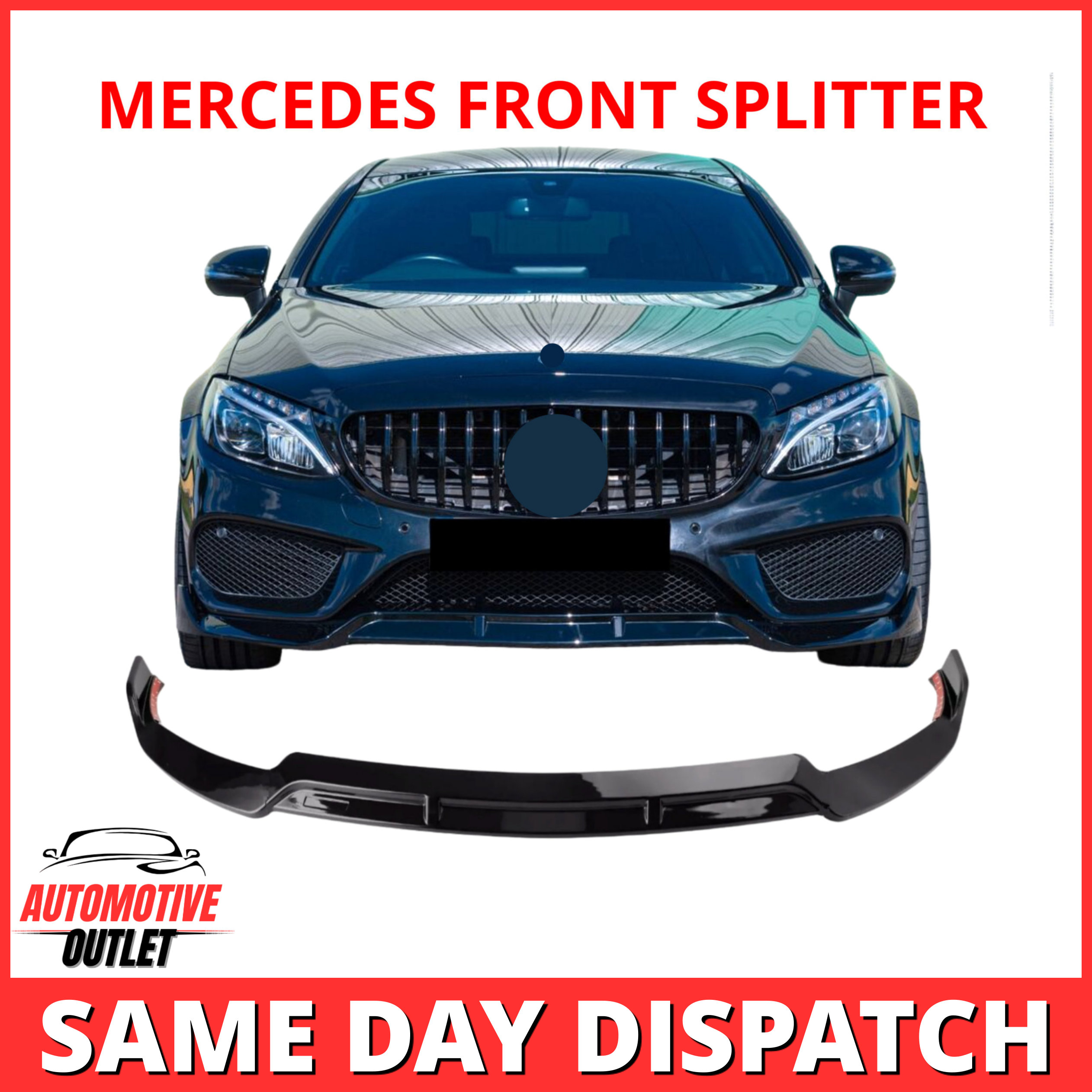 FRONT SPLITTER VALANCE LIP GLOSS BLACK AMG STYLE FOR MERCEDES C-CLASS C205 14-19