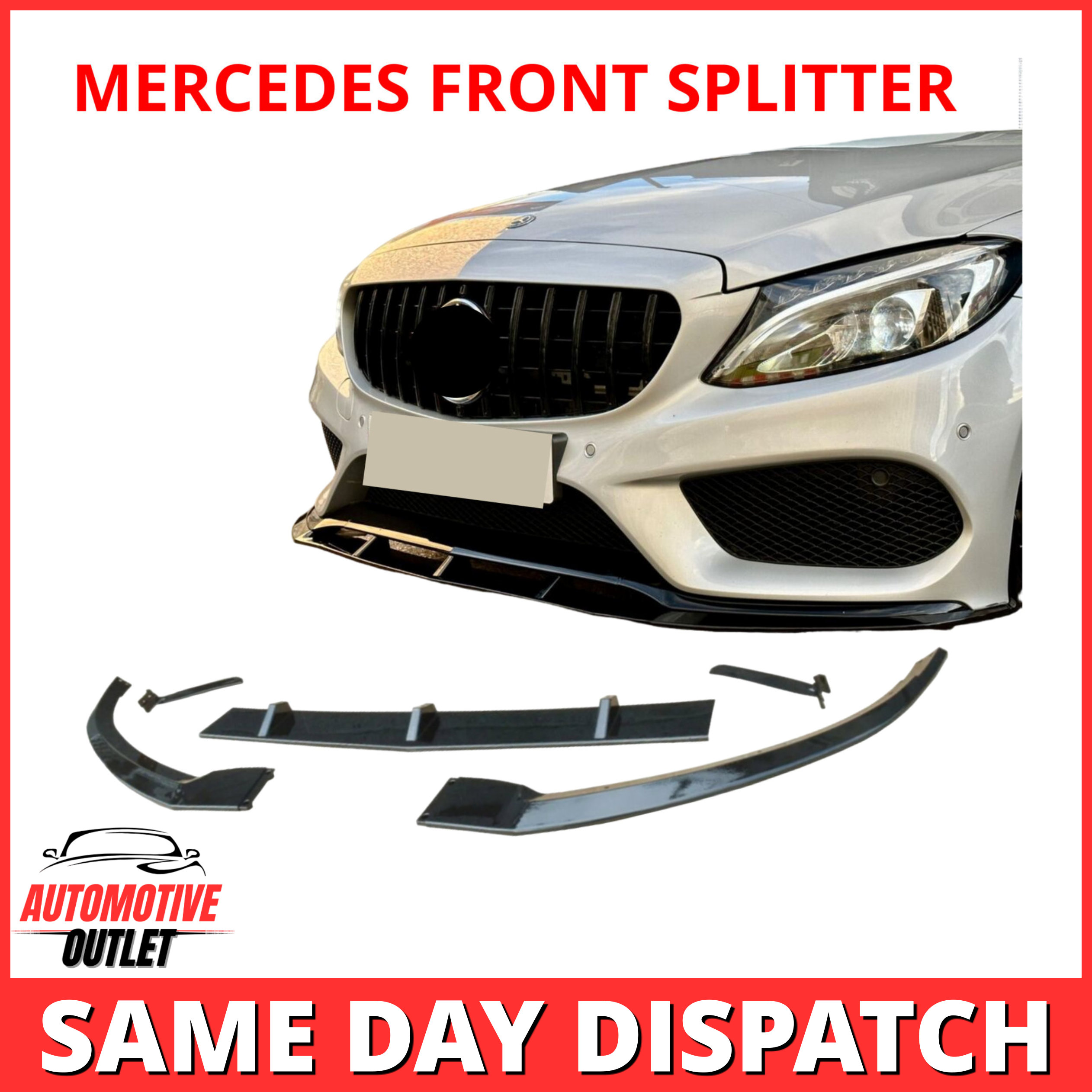 3PCS FRONT SPLITTER LIP GLOSS BLACK AMG STYLE FOR MERCEDES C-CLASS C205 W205 15+