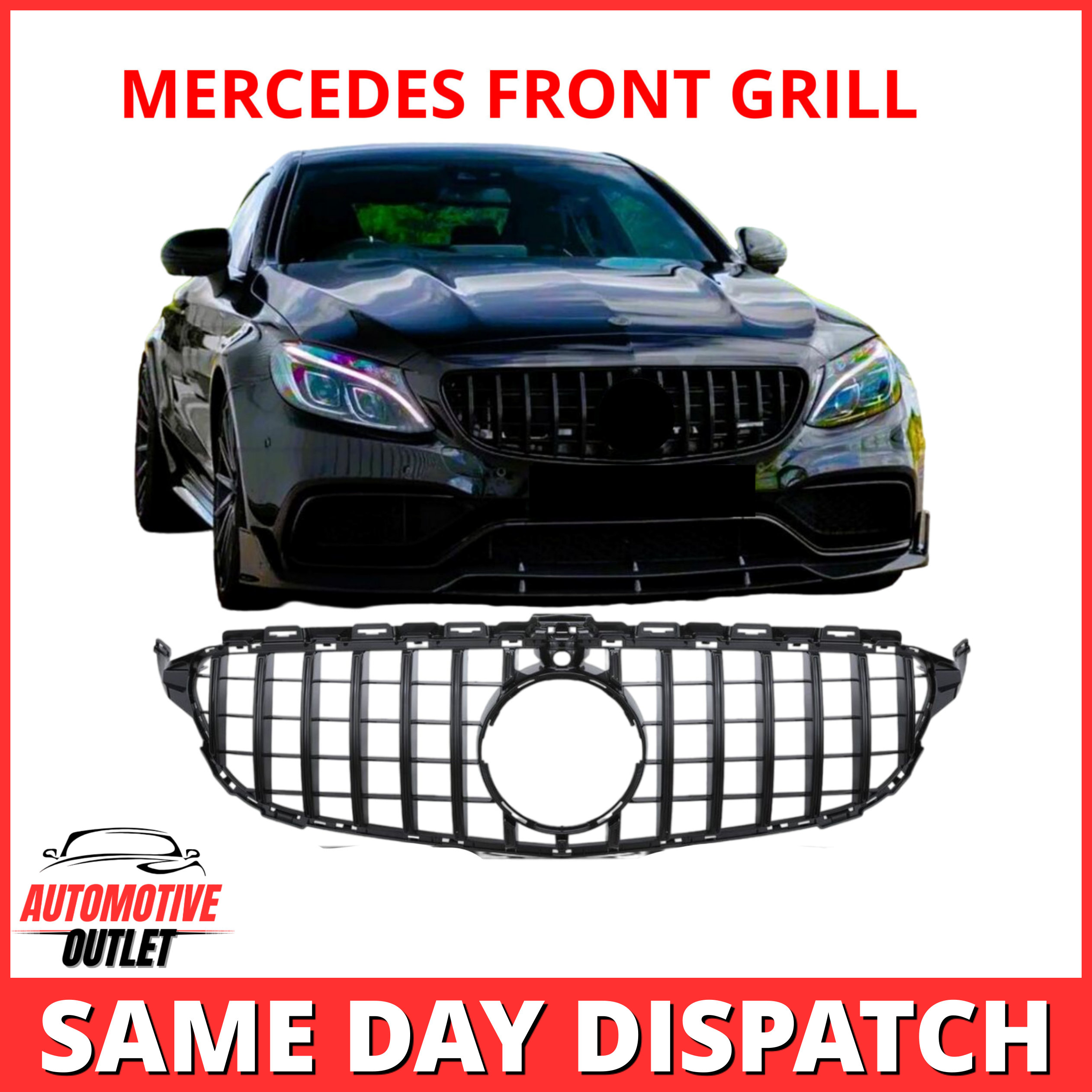 FRONT GT AMG GRILLE GLOSS BLACK FOR MERCEDES C-CLASS W205 C200 C220 C350 2014-18