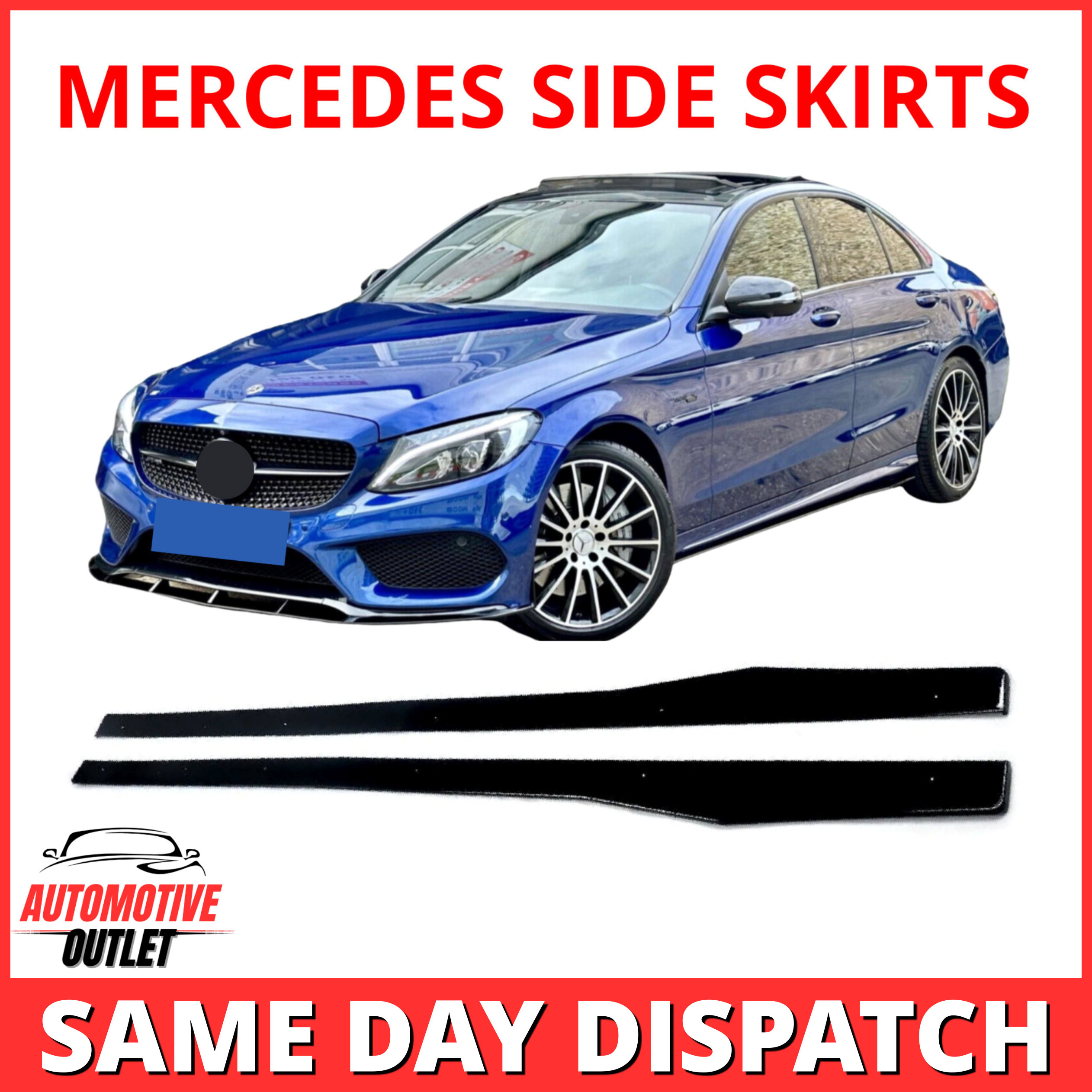 SIDE SKIRT BLADES EXTENSION LIP GLOSS BLACK FOR MERCEDES W205 C200 C63 2015-2019