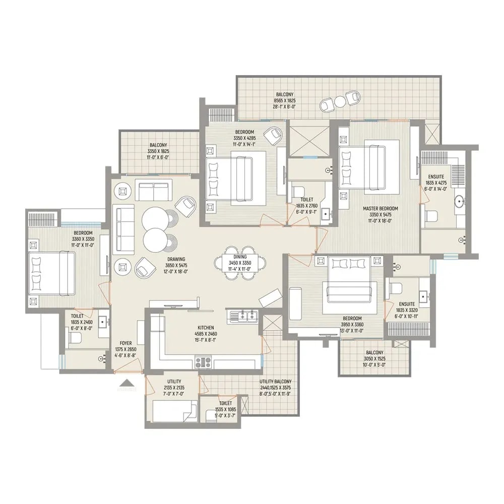 4 BHK apartment floor plan