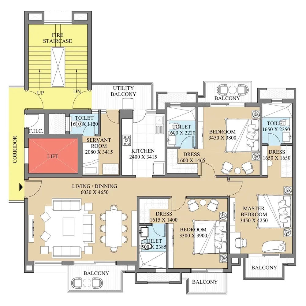 3BHK Apartment floor plan