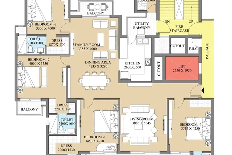 4BHK Apartment floor plan
