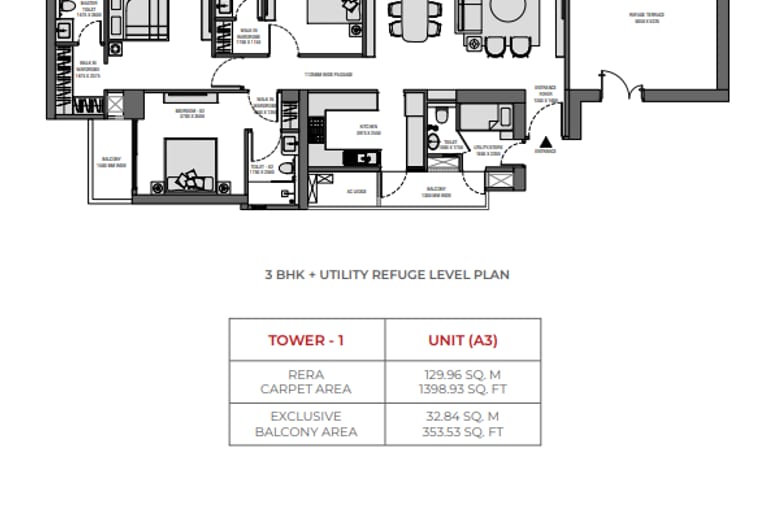 3BHK Apartment floor plan