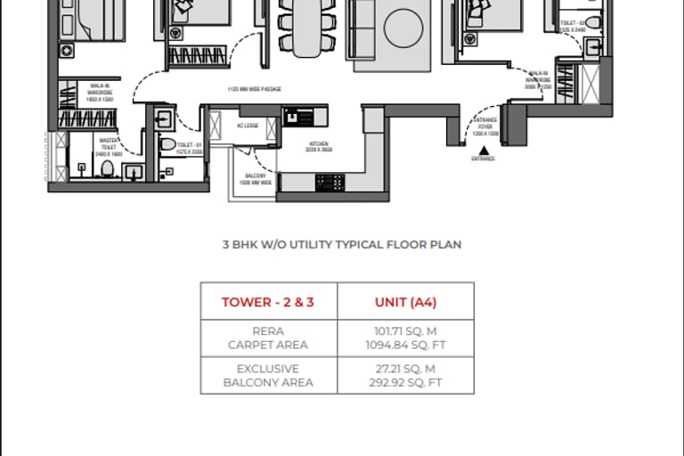 3BHK Apartment floor plan