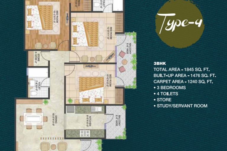 3BHK Apartment floor plan