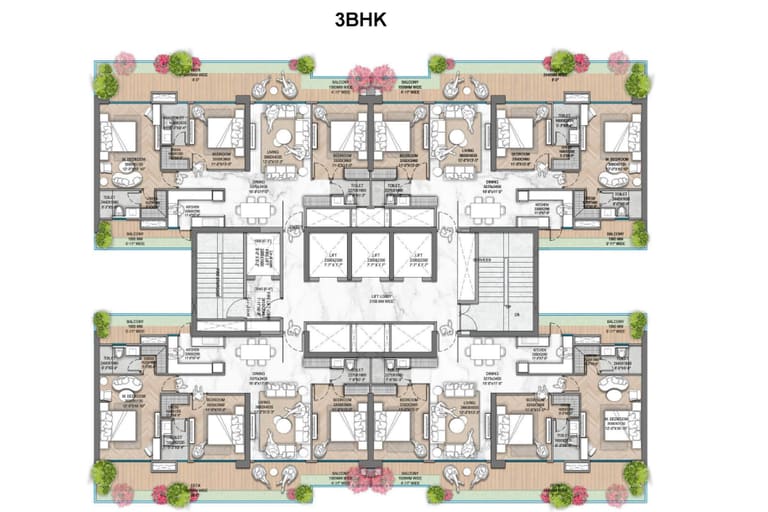 3BHK Apartment floor plan