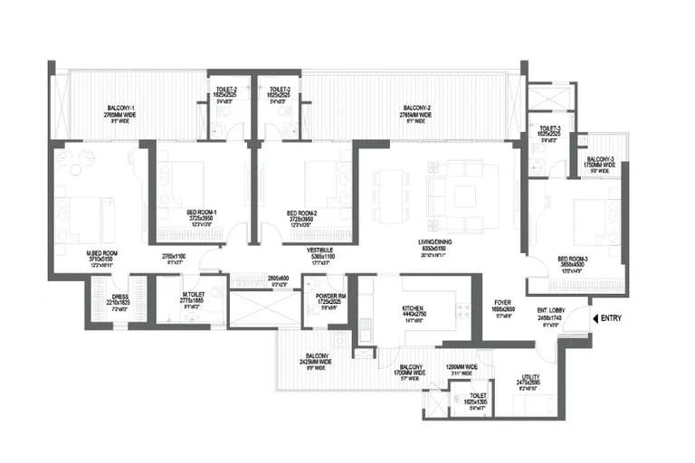 4 BHK Apartment floor plan
