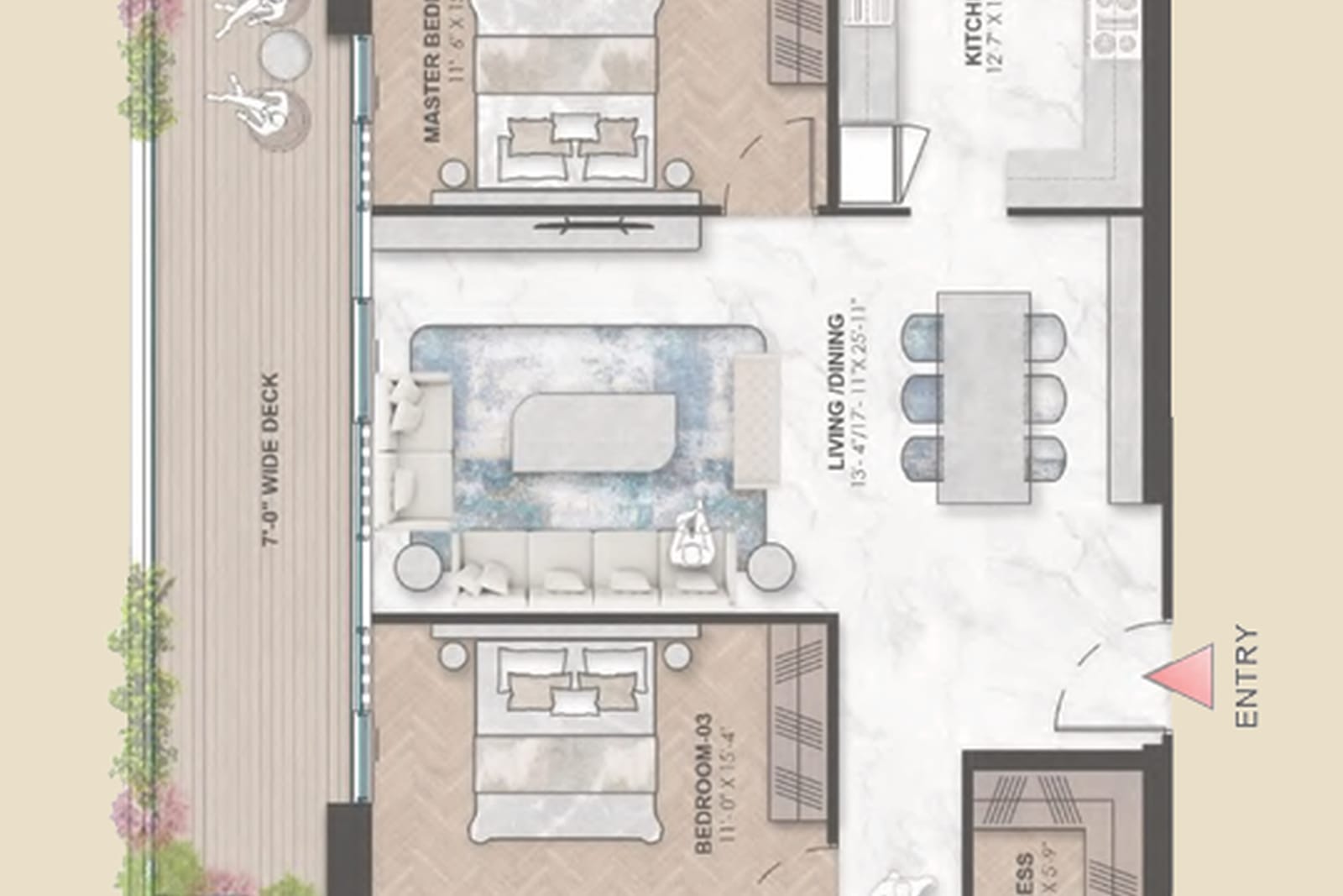 3 BHK Type 1 floor plan
