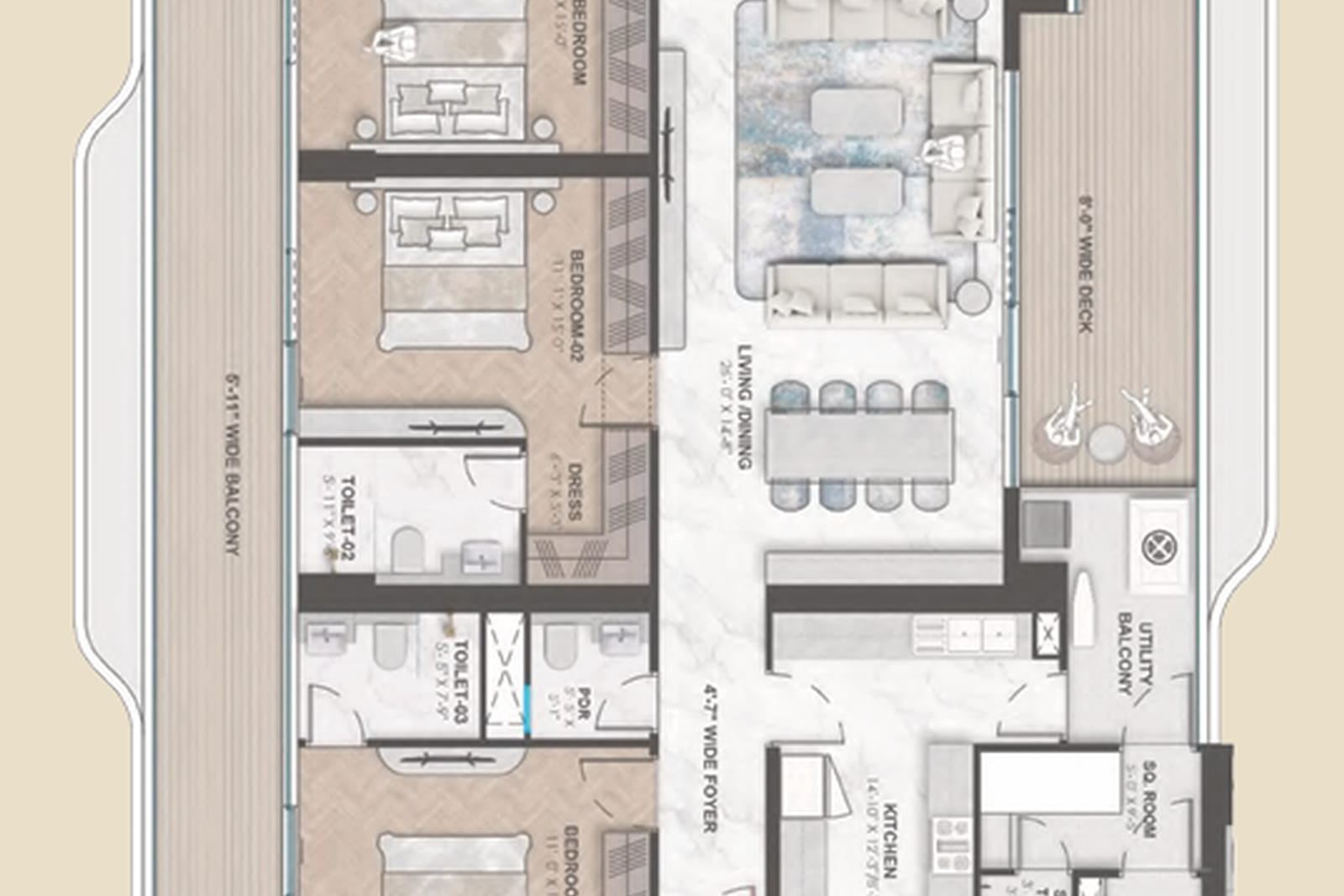 3 BHK Type 2 floor plan