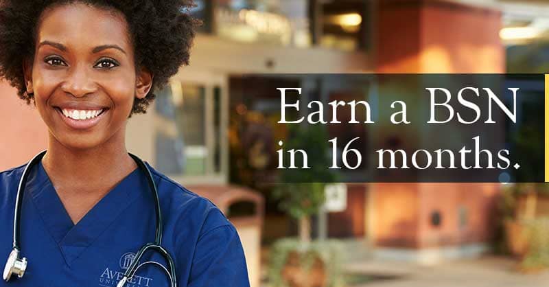 Earn a BSN in 16 months - Nurse in blue scrubs