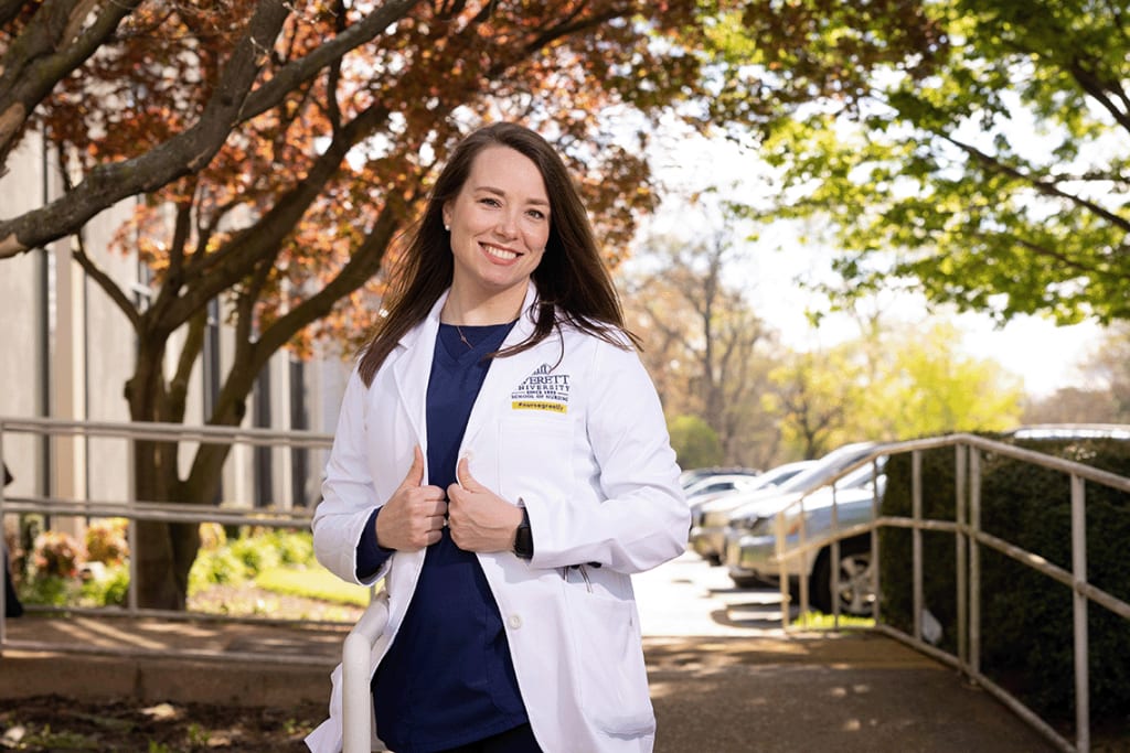 Averett nursing student standing outside