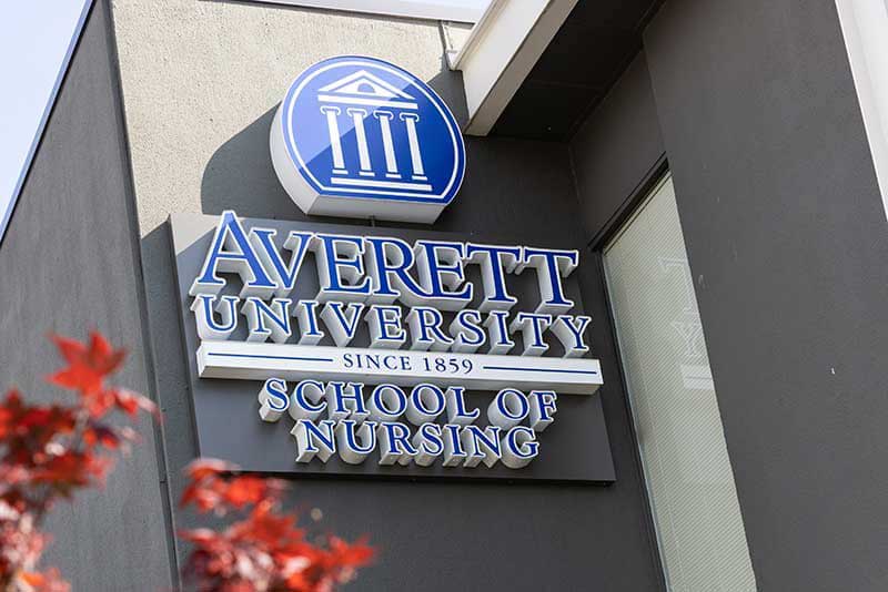 Averett University School of nursing outdoor building sign