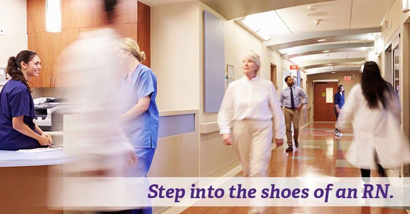 Step into the shoes of an RN - hospital hallway