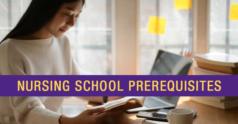 Nursing school prerequisites - woman studying with book and laptop