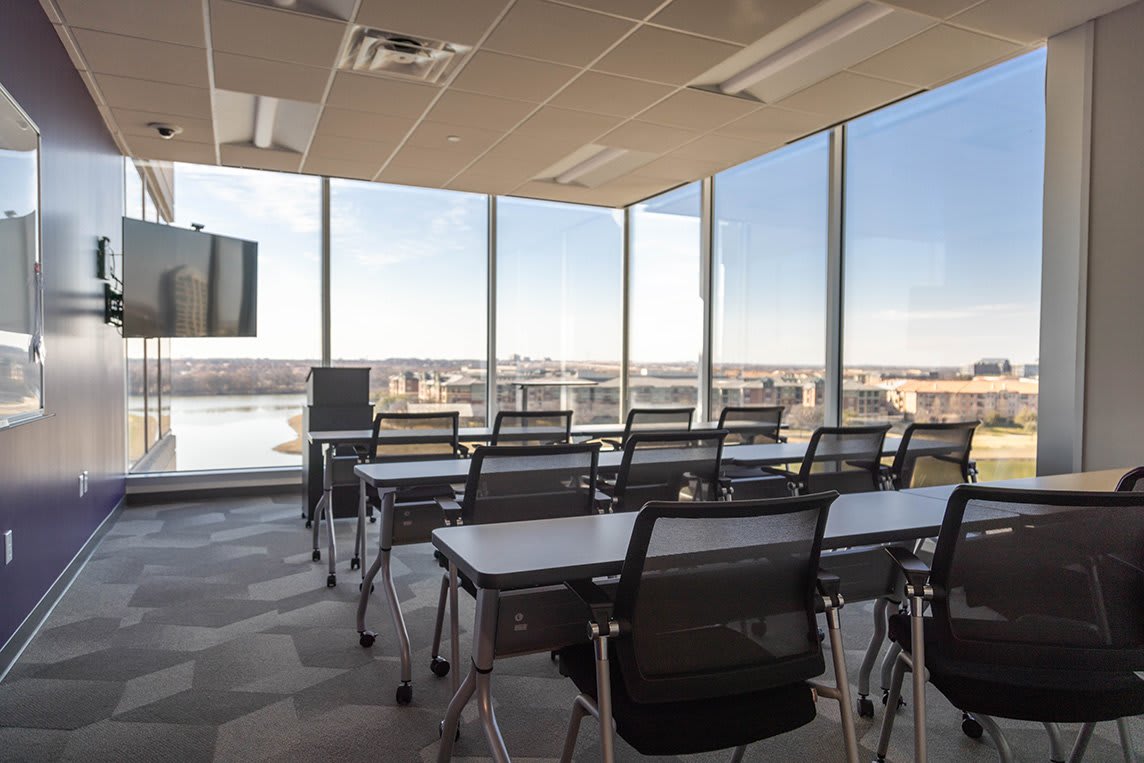 classroom with tables and chairs