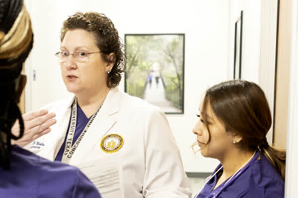 professor talking to students