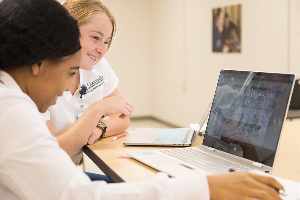 nursing students on laptop