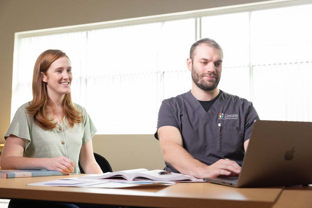 students working online