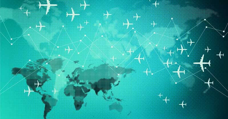 digital map of the world with charted plane routes