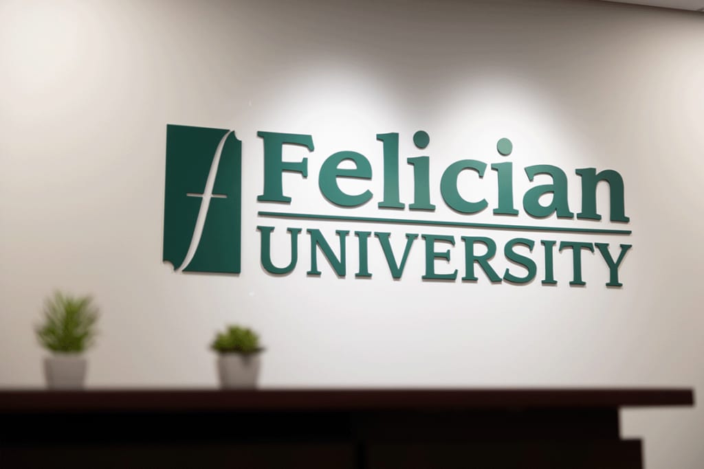 Felician University wall logo