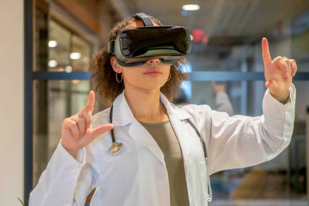 nurse with VR goggles on