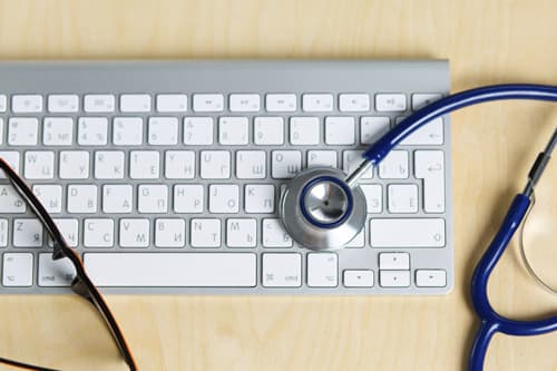keyboard with stethoscope