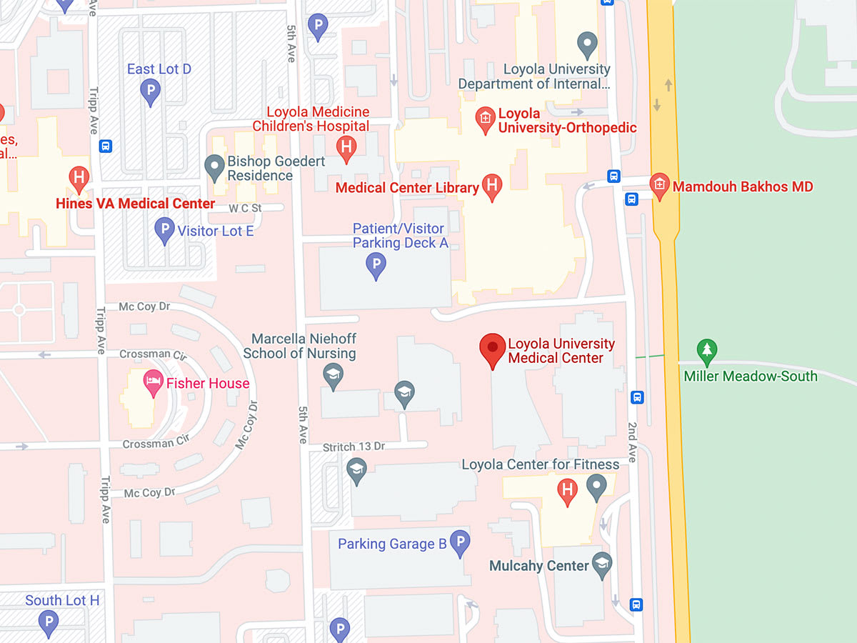 Map to Health Sciences Campus in Maywood