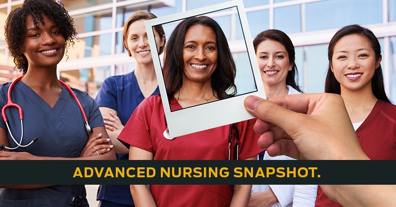 polaroid of nursing student with text "advanced nursing snapshot"