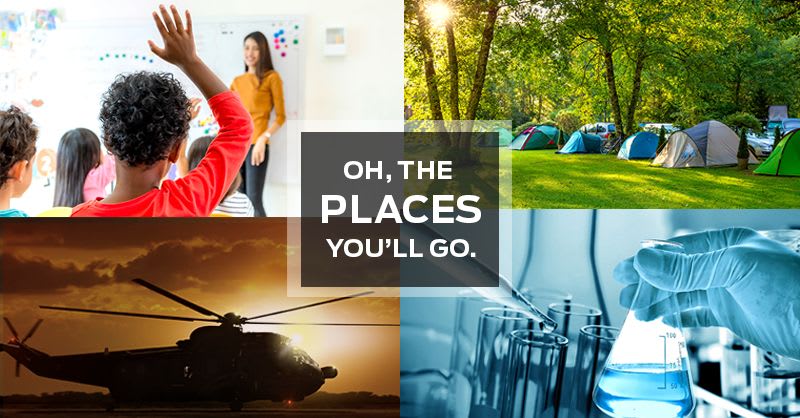 different nursing career snapshots with text "oh, the places you'll go"