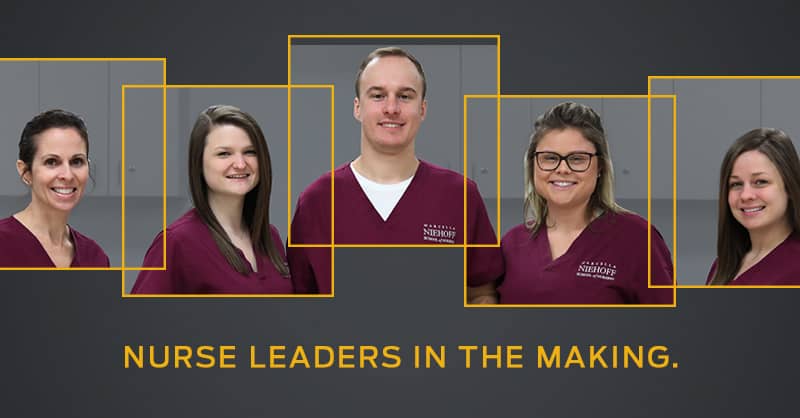 loyola nursing students with text "nurse leaders in the making"