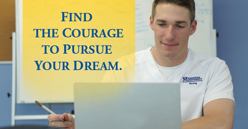 Find the courage to pursue your dream - Madonna ABSN student using laptop