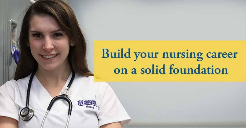 Build your nursing career on a solid foundation - Madonna ABSN student in scrubs