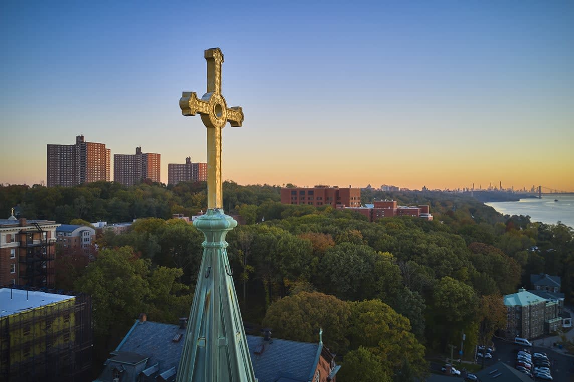 Cross on top of building on CMSV campus