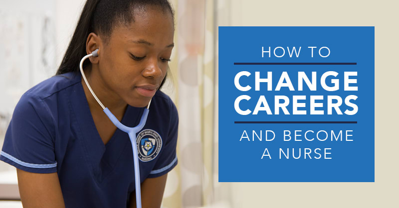 ABSN student practicing skills with text 'how to change careers and become a nurse'