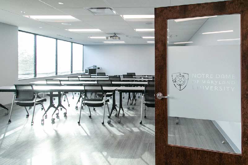 NDMU classroom with chairs and desks