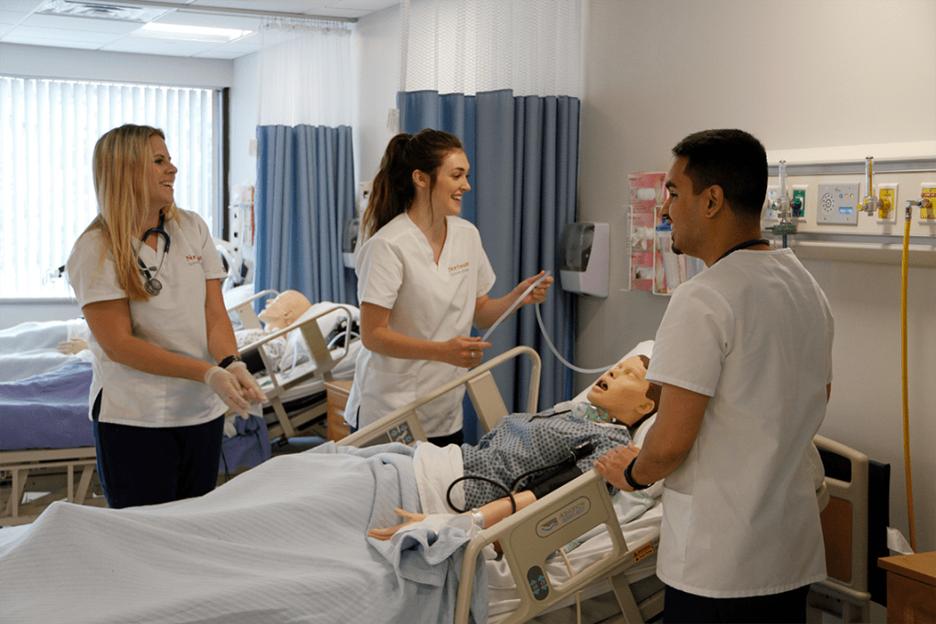 nursing students in sim lab