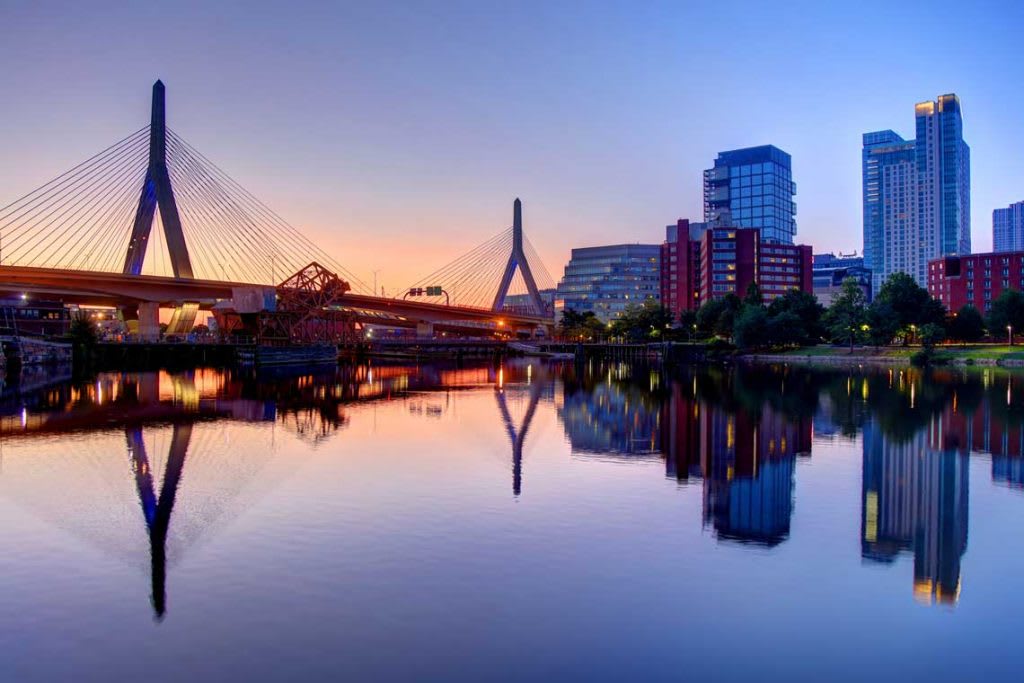 skyline view of bridge in Boston