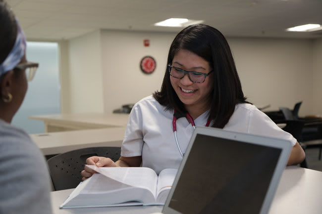 Two ABSN students studying online together