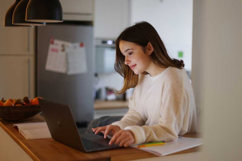 student studying on laptop at home