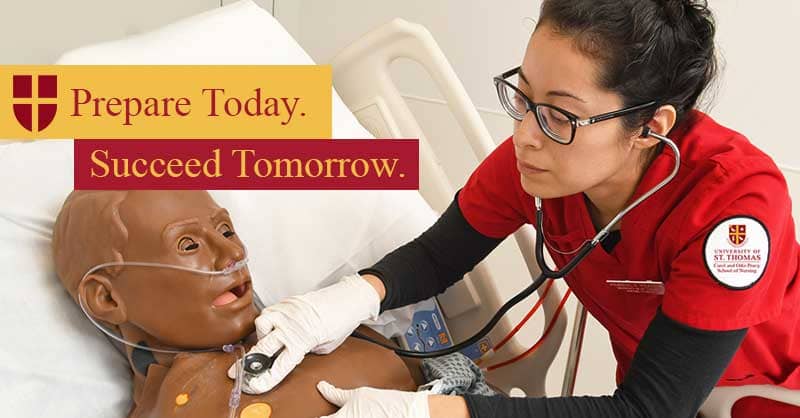 Prepare today. Succeed tomorrow. - nurse working with sim manikin