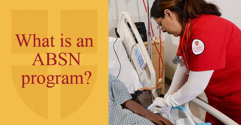 What is an ABSN program? - UST ABSN student working with sim manikin
