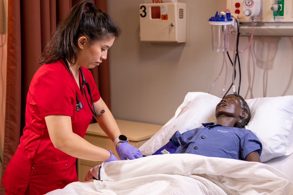 nurse caring for manikin