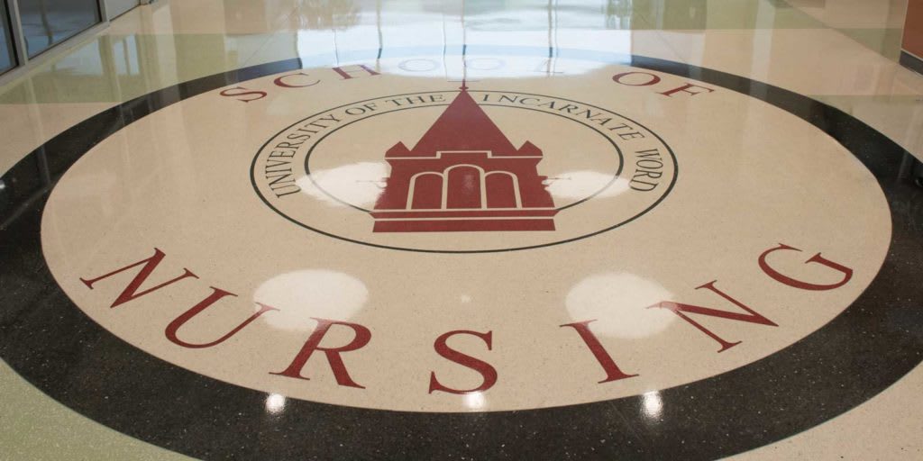 UIW School of Nursing emblem on the floor