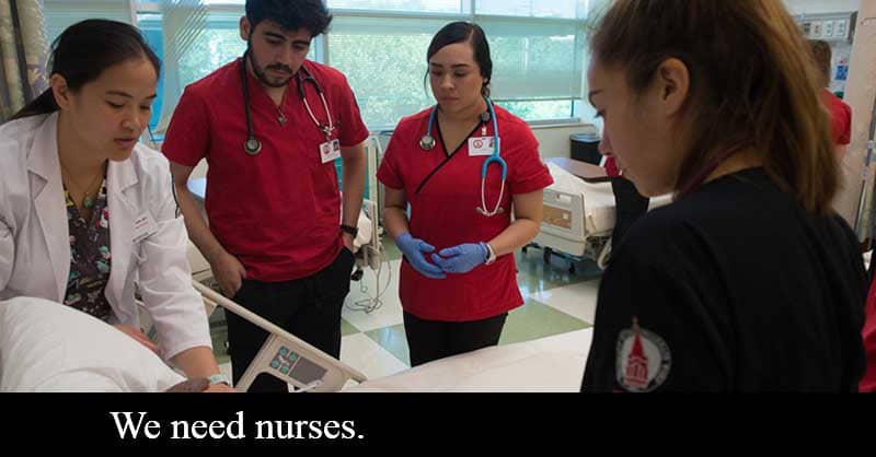 We need nurses - ABSN students with instructor in lab