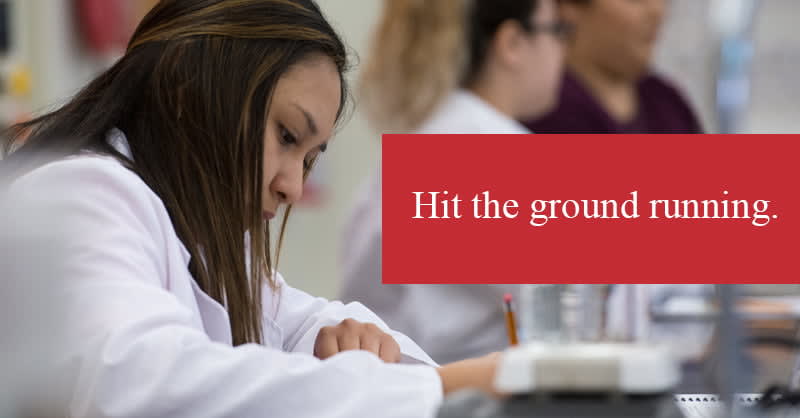 University of the Incarnate Word ABSN student in lab - Hit the ground running.